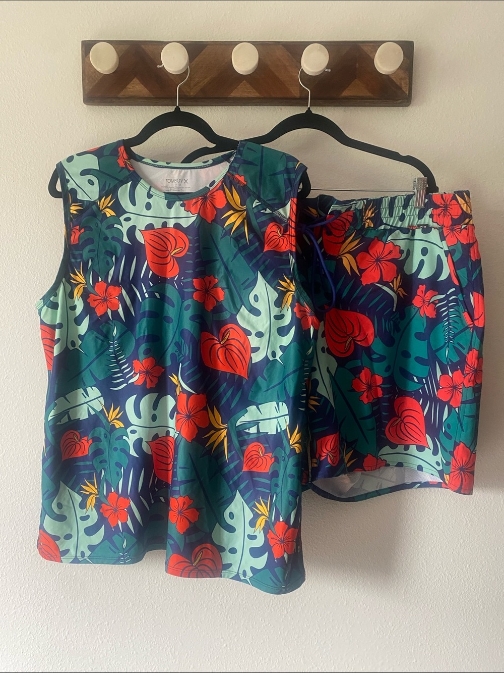 Tomboy X Tropical Print Sleeveless Swim & Shorts Set - Vibrant Floral 2X